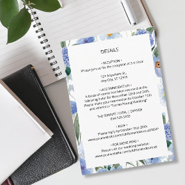 ブルーウォーターカラーの植物画が描かれた結婚式の詳細 エンクロージャーカード