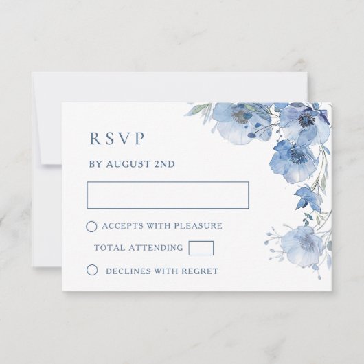 ブルーウォーターカラーの結婚式RSVPカード 出欠カード (正面)