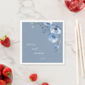 ブルーウォーターカラーの花とお名前の結婚式 スタンダードカクテルナプキン (インサイチュ)