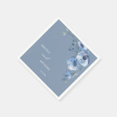 ブルーウォーターカラーの花とお名前の結婚式 スタンダードカクテルナプキン (角)