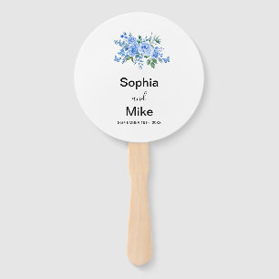 ブルーウォーターカラーの花と蝶のウェディング ハンドファン