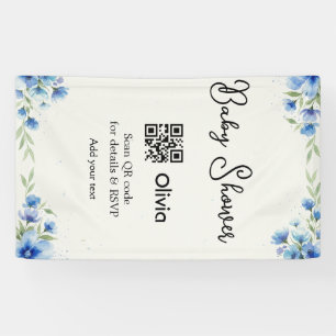 ブルーウォーターカラーの花のベビーシャワーのQRコードスキャンでRSVP 横断幕