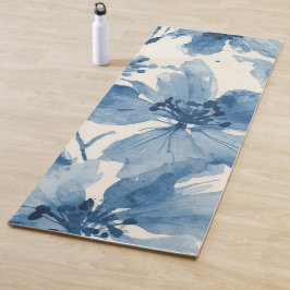 ブルーウォーターカラーの花のボタニカルファンタジー ヨガマット