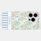 ブルーウォーターカラーの花のモノグラム ブルー ピンク Case-Mate iPhoneケース (裏面 (横))