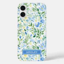 ブルーウォーターカラーの花のモノグラム