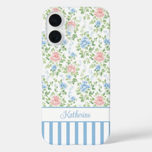 ブルーウォーターカラーの花のモノグラム Case-Mate iPhoneケース (裏面)