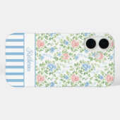 ブルーウォーターカラーの花のモノグラム Case-Mate iPhoneケース (裏面 (横))
