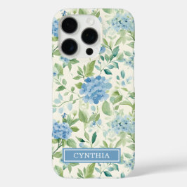 ブルーウォーターカラーの花のモノグラム iPhone 16 PROケース