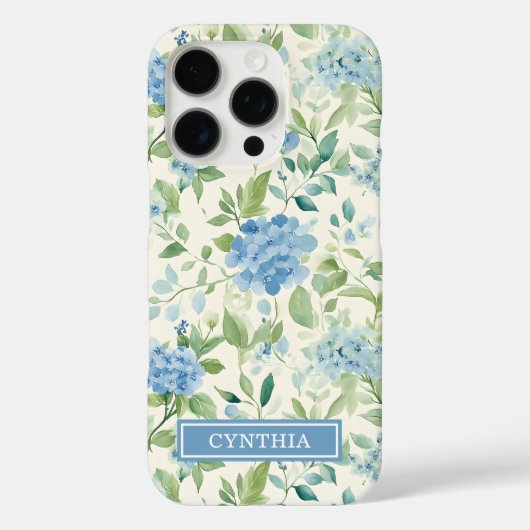ブルーウォーターカラーの花のモノグラム Case-Mate iPhoneケース (裏面)