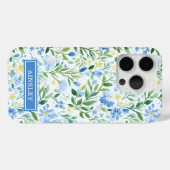 ブルーウォーターカラーの花のモノグラム Case-Mate iPhoneケース (裏面 (横))