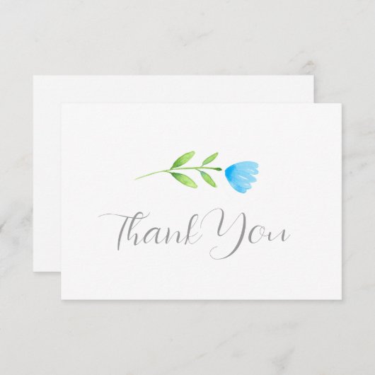 ブルーウォーターカラーの花 サンキューカード (正面/裏面)