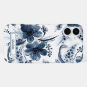 ブルーウォーターカラーの花 iPhoneケース (裏面横)