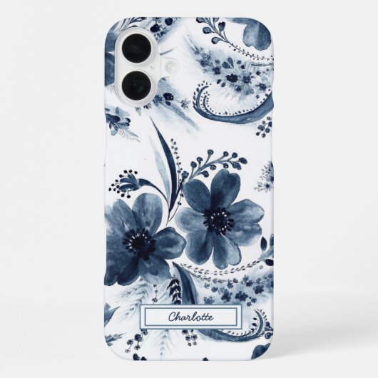 ブルーウォーターカラーの花 iPhoneケース (裏面)