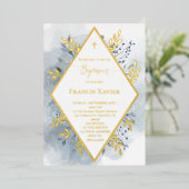ブルーウォーターカラーの葉バプテススフォイル招待状 箔招待状 (立ち正面)