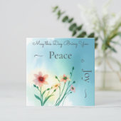 ブルーウォーターカラーの誕生日おめでとう 春の花 カード (スタンド正面)