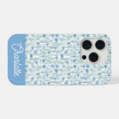 ブルーウォーターカラーの野の花のカスタムネーム iPhoneケース (裏面横)