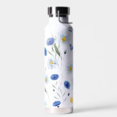 ブルーウォーターカラーの野の花の草原の蝶 ウォーターボトル (左面)