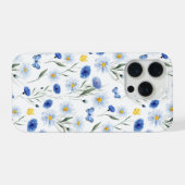 ブルーウォーターカラーの野の花の草原の蝶 iPhoneケース (裏面横)
