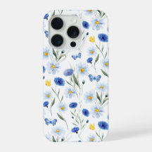 ブルーウォーターカラーの野の花の草原の蝶