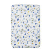 ブルーウォーターカラーの野の花の草原パターン バスマット (正面縦)