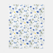 ブルーウォーターカラーの野の花の草原パターン フリースブランケット (正面)