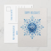 ブルーウォーターカラーの雪の結晶、クリスマス シーズンポストカード (正面/裏面)