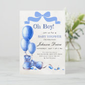 ブルーウォーターカラーの「Oh Boy Baby Shower」招待状 招待状 (スタンド正面)