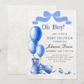 ブルーウォーターカラーの「Oh Boy Baby Shower」招待状 招待状 (正面/裏面)