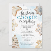 ブルーウォーターカラーアイシング飾クッキーのパーティー 招待状 (正面)