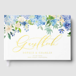 ブルーウォーターカラーアジサイとアイボリーバラ結婚ズ ゲストブック