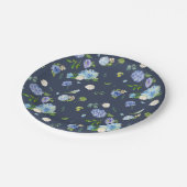 ブルーウォーターカラーアジサイとバラフローラルパターン ペーパープレート (アングル)