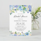ブルーウォーターカラーアジサイとバラブライダルシャワー 招待状 (スタンド正面)