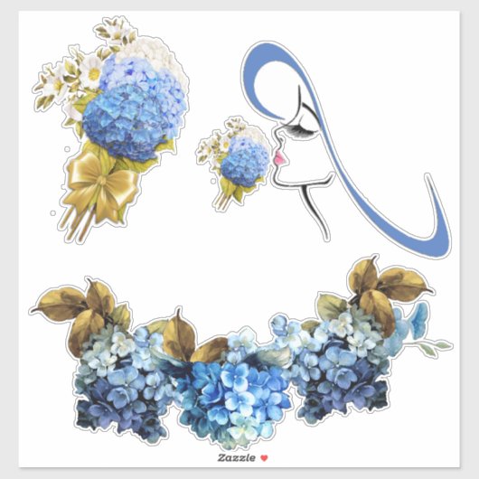 ブルーウォーターカラーアジサイの色合い シール (シート)