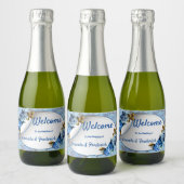 ブルーウォーターカラーアジサイの色合い スパークリングワインラベル (ボトル)