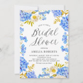ブルーウォーターカラーアジサイフローラブライダルシャワー 招待状 (正面)