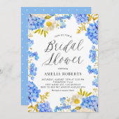 ブルーウォーターカラーアジサイフローラブライダルシャワー 招待状 (正面/裏面)