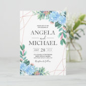 ブルーウォーターカラーアジサイフローラ結婚ズ 招待状 (スタンド正面)