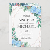 ブルーウォーターカラーアジサイフローラ結婚ズ 招待状 (正面/裏面)