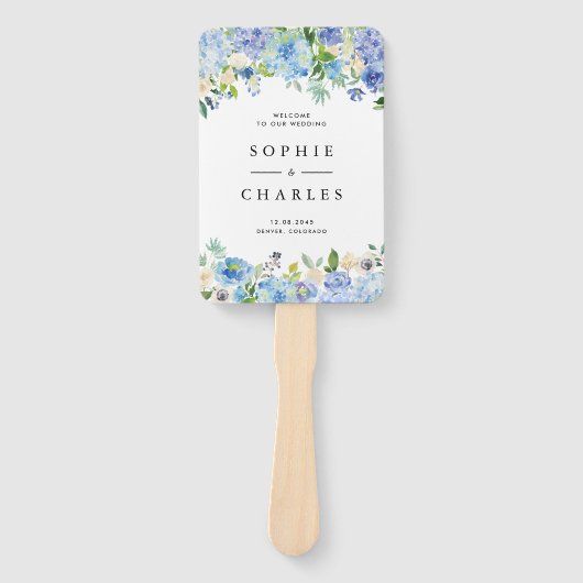 ブルーウォーターカラーアジサイフローラ結婚式 プログラム ハンドファン (正面)