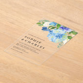 ブルーウォーターカラーアジサイ冬結婚フローラ アクリル招待状 (レイダウン)