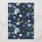 ブルーウォーターカラーアジサイ植物学結婚の 箔招待状 (裏面)