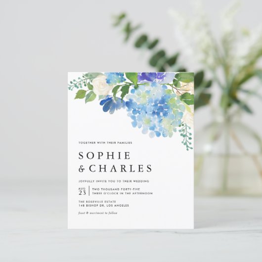 ブルーウォーターカラーアジサイ結婚式招待状 (スタンド正面)