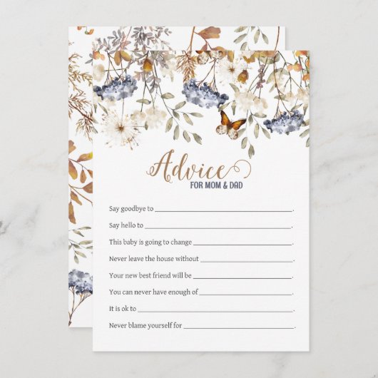 ブルーウォーターカラーアジサイ赤ちゃんシャワーアドバイスカード ノートカード (正面/裏面)