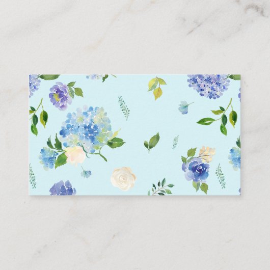 ブルーウォーターカラーアジサイ&バラフローラガーランド プレイスカード (裏面)