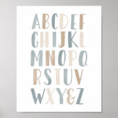 ブルーウォーターカラーアルファベットニュートラル子供部屋デコール ポスター (正面)