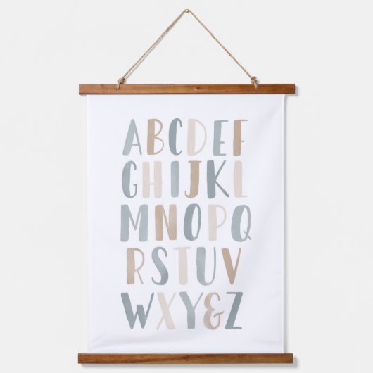 ブルーウォーターカラーアルファベットニュートラル子供部屋デコール 吊り下げ型タペストリー (正面)