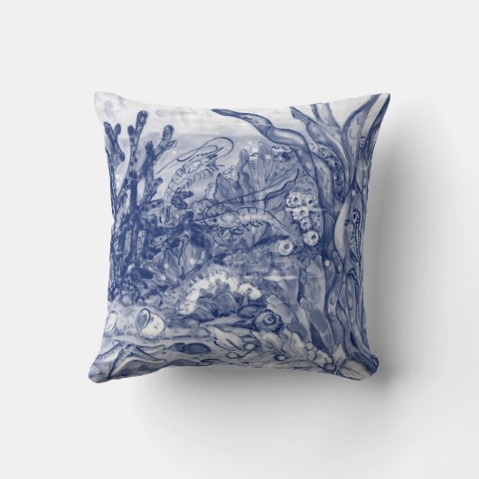 ブルーウォーターカラーアンダーシー海ビーチハウスエビ クッション (裏面)