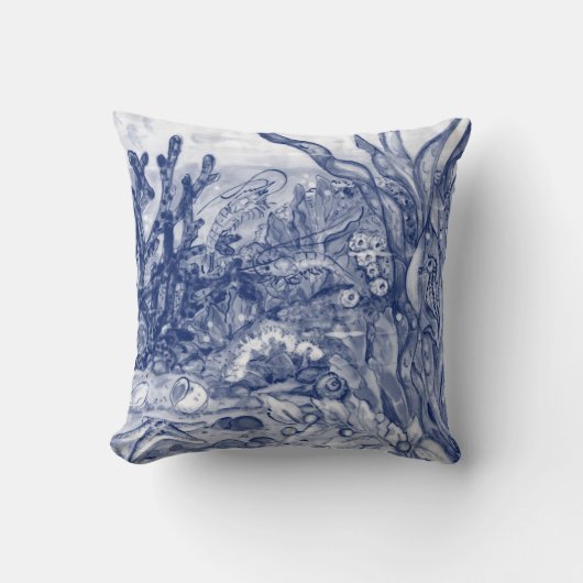 ブルーウォーターカラーアンダーシー海ビーチハウスエビ クッション (正面)