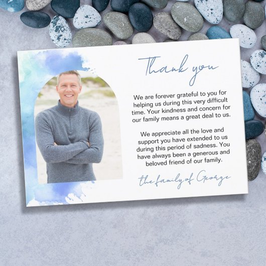 ブルーウォーターカラーアーチフォト悔やみや弔慰ありがとう サンキューカード