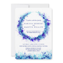 ブルーウォーターカラーアートスプラット結婚式招待状